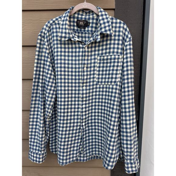 RRL Ralph Blue Checked Workshirt XL Slim Fit Shirt Three Star 90s Vintage - Picture 1 of 16